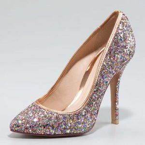 Schutz Delila Sparkling Glitter Pump Pointed Toe Heels Multi Pink Color 6